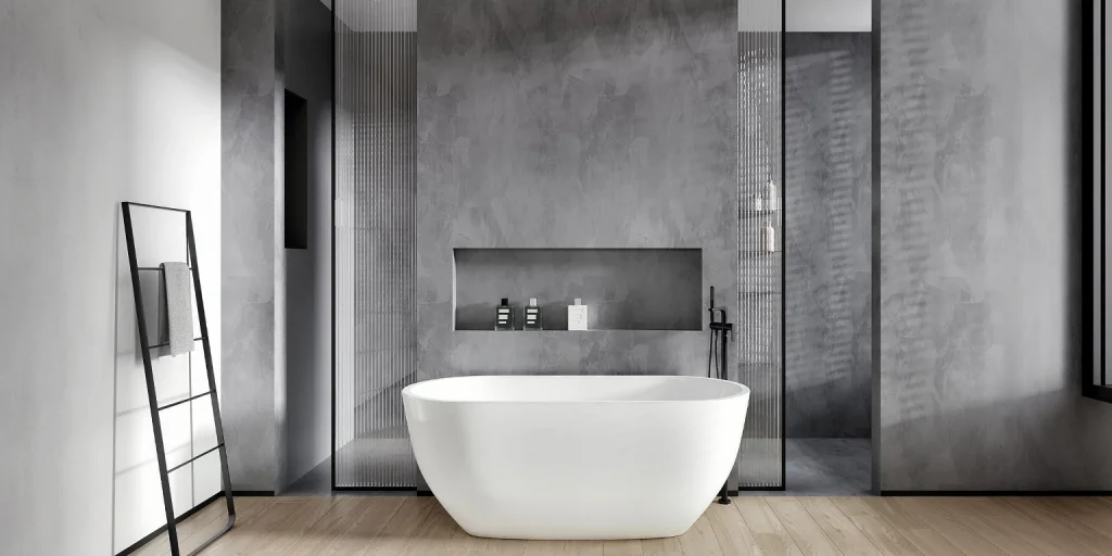 Product 4 Modern minimalist freestanding bathtub with gray wall optimized