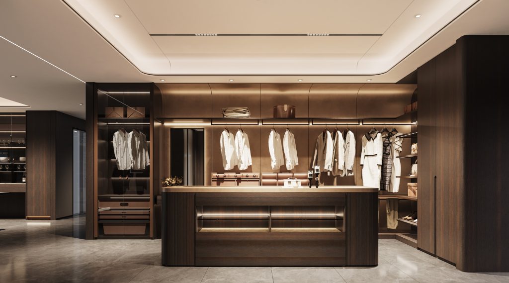 How to Choose Wardrobe Closet: A Comprehensive Guide to Storage Solutions 5 Spacious Italian walk-in closet with custom shelving and sophisticated lighting in a luxury showroom.